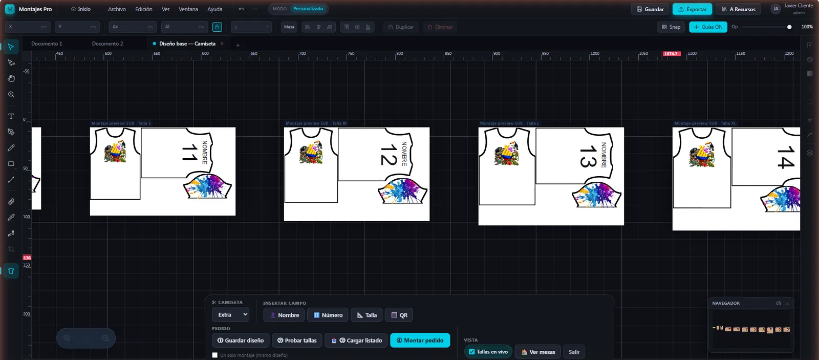 Montajes Pro montando moldes de camiseta por talla