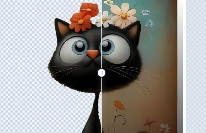 Detalle de Pro Studio: el gato con el fondo quitado junto al original